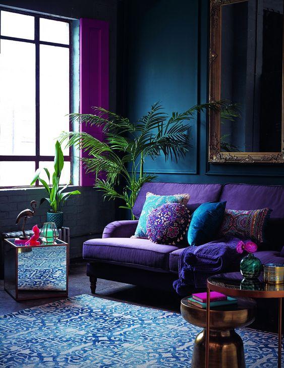 Déco - Salon violet et turquoise