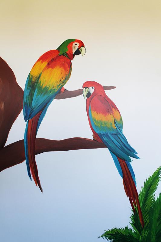 Zoom de détail sur les perroquets