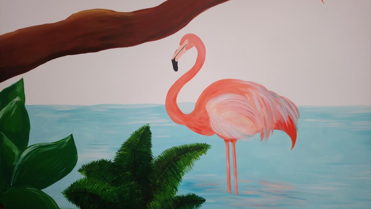 Zoom de détail sur le flamand rose