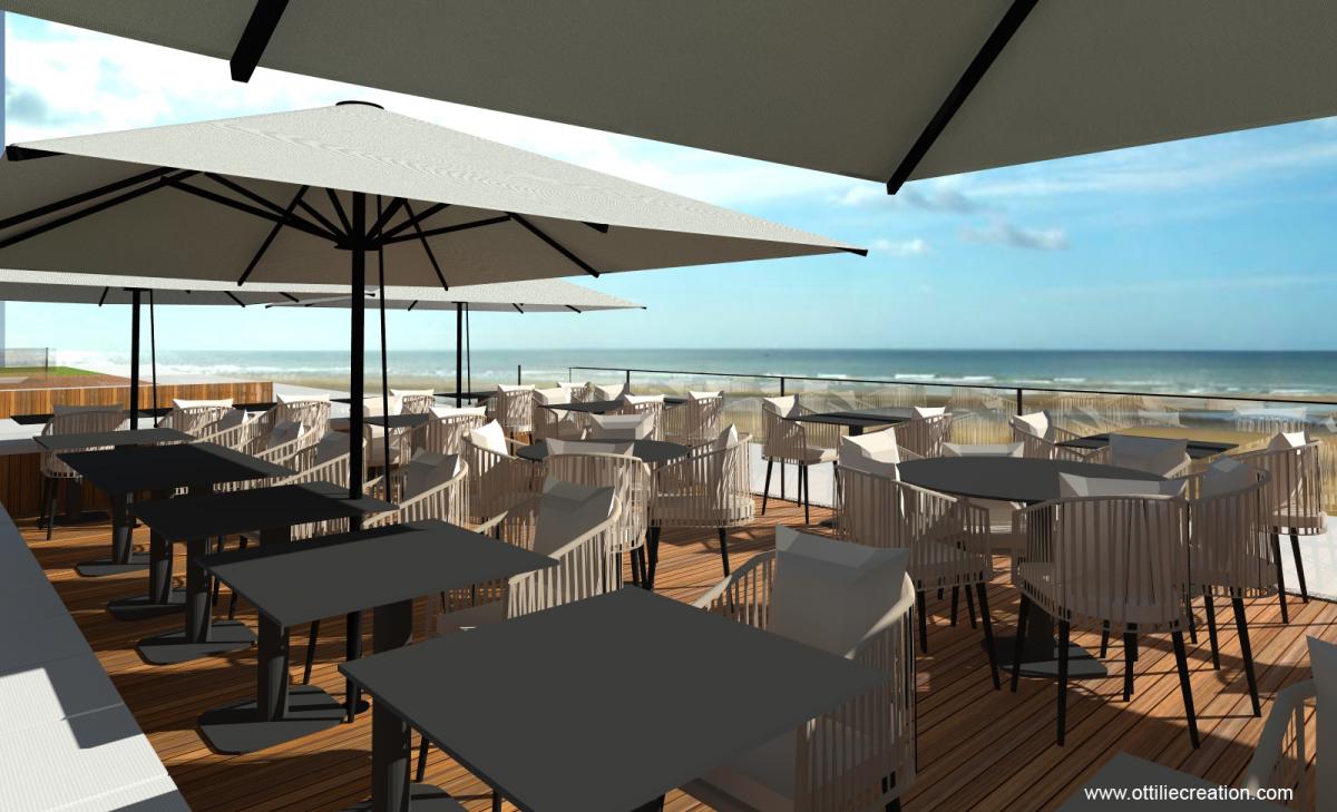 Etude - Restaurant - Côte de nacre - Calvados - Vue 3D - Terrasse de l'étage - Vue 01