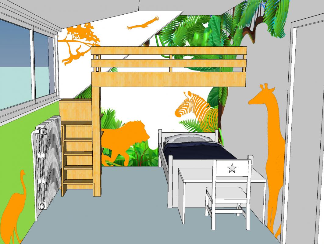 Etude et Conception Graphique - Chambre d'enfant  - Test d'implantation des animaux, à valider par le petit client de 5 ans