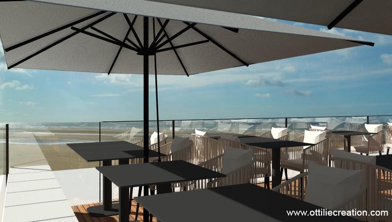 Etude - Restaurant - Côte de nacre - Calvados - Vue 3D - Terrasse de l'étage - Vue 02