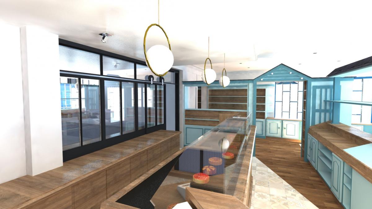 Vue 3D - Biscuiterie Asnelles - Partie Bar et caisse